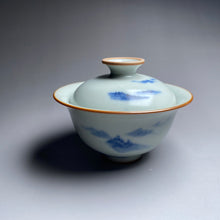 Load image into Gallery viewer, Qinghua Mountains on Moon White Ruyao Gaiwan 汝窑月白青花国画山水盖碗