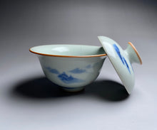 Load image into Gallery viewer, Qinghua Mountains on Moon White Ruyao Gaiwan 汝窑月白青花国画山水盖碗