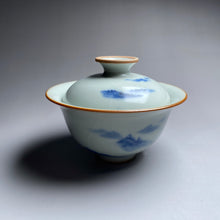 Load image into Gallery viewer, Qinghua Mountains on Moon White Ruyao Gaiwan 汝窑月白青花国画山水盖碗