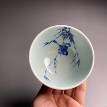 Load image into Gallery viewer, Fanggu Technique Jihong and Qinghua Porcelain Birds and Bamboo Teacup