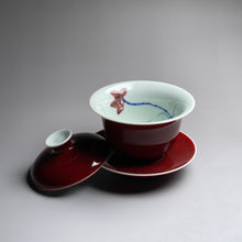 Load image into Gallery viewer, Jihong Glaze Qinghua Youlihong Lotus and Fish Jingdezhen Porcelain Gaiwan
