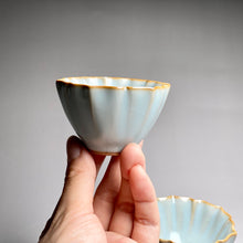 Load image into Gallery viewer, Pair of Matching 40ml Lotus Azure Ruyao Teacups, 天青汝窑茶杯