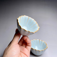 Load image into Gallery viewer, Pair of Matching 40ml Lotus Azure Ruyao Teacups, 天青汝窑茶杯