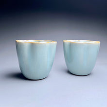 Load image into Gallery viewer, Pair of Matching 75ml Tall Fragrance Azure Ruyao Teacups, 天青汝窑茶杯