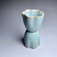 Load image into Gallery viewer, Pair of Matching 75ml Tall Fragrance Azure Ruyao Teacups, 天青汝窑茶杯