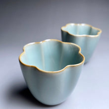 Load image into Gallery viewer, Pair of Matching 75ml Tall Fragrance Azure Ruyao Teacups, 天青汝窑茶杯