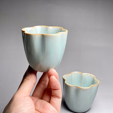 Load image into Gallery viewer, Pair of Matching 75ml Tall Fragrance Azure Ruyao Teacups, 天青汝窑茶杯