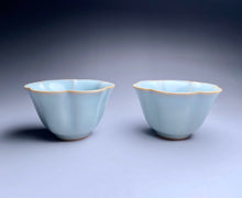 Load image into Gallery viewer, Pair of Matching 30ml Morning Glory Azure Ruyao Teacups, 天青汝窑茶杯