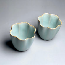 Load image into Gallery viewer, Pair of Matching 75ml Tall Fragrance Azure Ruyao Teacups, 天青汝窑茶杯