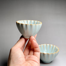 Load image into Gallery viewer, Pair of Matching 35ml Sea Shell Azure Ruyao Teacups, 天青汝窑茶杯