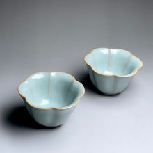 Load image into Gallery viewer, Pair of Matching 30ml Morning Glory Azure Ruyao Teacups, 天青汝窑茶杯