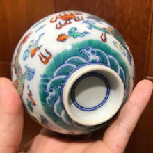 Load image into Gallery viewer, Dragon Doucai Jingdezhen Porcelain Teacup, 双龙戏珠斗彩杯,120ml