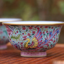 Load image into Gallery viewer, Dragon and Phoenix Falangcai Qinghua Jingdezhen Porcelain Teacup, 青花珐琅彩龙凤纹压手杯,100ml