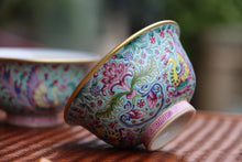Load image into Gallery viewer, Dragon and Phoenix Falangcai Qinghua Jingdezhen Porcelain Teacup, 青花珐琅彩龙凤纹压手杯,100ml