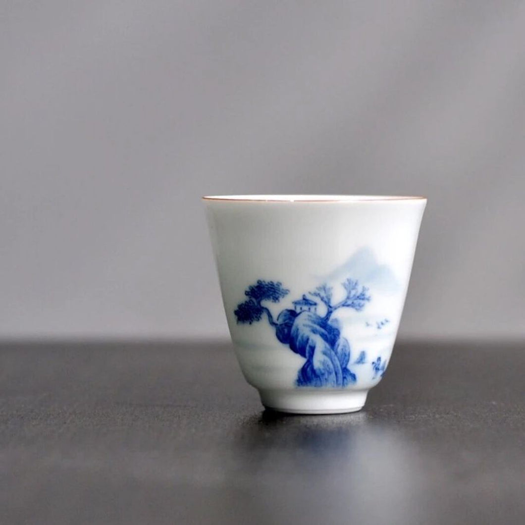 50ml Jingdezhen Qingbai Glaze Hand Painted Bule-and-White Teacup