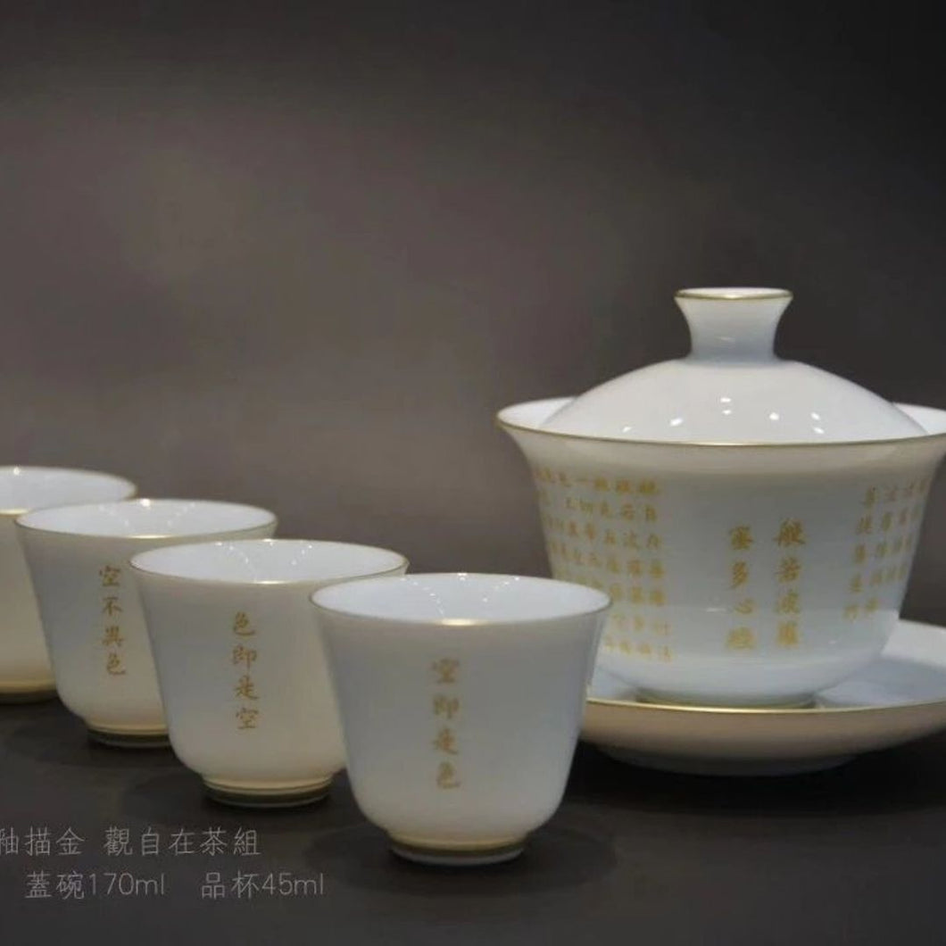 Painted Gold Characters Jingdezhen Porcelain Tea Set