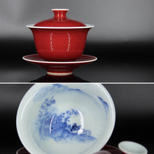 Load image into Gallery viewer, 110ml Jihong Glaze Qinghua Landscape Jingdezhen Porcelain Yulong Gaiwan