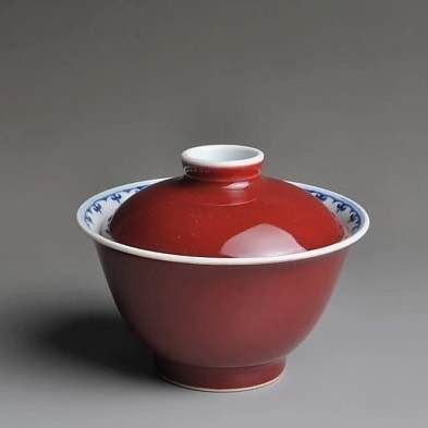 190ml Jihong glaze Blue-and-White at the rim handmade porcelain  Gaiwan Fanggu Technique