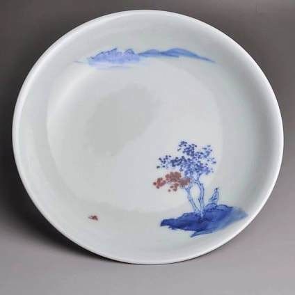 Jihong glaze Blue-and-White pattern handmade porcelain Saucer Tea tray Fanggu Technique