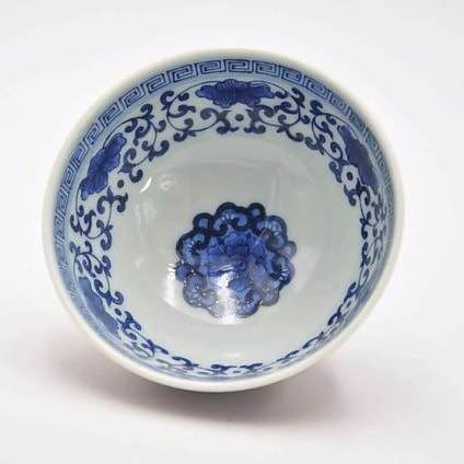 114ml Jihong glaze Blue-and-White pattern handmade porcelain Heart shape cup Fanggu Technique