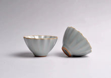 Load image into Gallery viewer, Pair of 76ml Scalloped Ruyao Sky Blue 天青 Tea Cups
