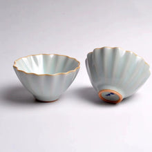 Load image into Gallery viewer, Pair of 76ml Scalloped Ruyao Sky Blue 天青 Tea Cups