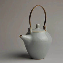 Load image into Gallery viewer, Brass Handle Tiliang Sky Blue Ruyao Teapot 天青 汝窑 提梁壶 220ml