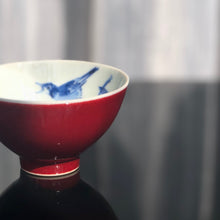 Load image into Gallery viewer, 116ml Fanggu Technique Jihong and Qinghua Porcelain Bird on Branch Cup