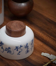 Load image into Gallery viewer, Calligraphy Blanc de Chine Porcelain Tea Caddy (Wooden Lid), 350ml