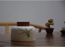 Load image into Gallery viewer, Flower Motif Blanc de Chine Porcelain Tea Caddy (Wooden Lid), 350ml