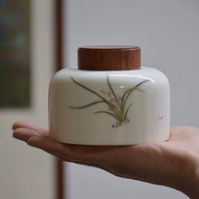 Load image into Gallery viewer, Flower Motif Blanc de Chine Porcelain Tea Caddy (Wooden Lid), 350ml