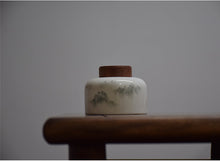 Load image into Gallery viewer, Landscape Motif Blanc de Chine Porcelain Tea Caddy (Wooden Lid), 350ml