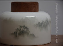 Load image into Gallery viewer, Landscape Motif Blanc de Chine Porcelain Tea Caddy (Wooden Lid), 350ml