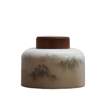 Load image into Gallery viewer, Landscape Motif Blanc de Chine Porcelain Tea Caddy (Wooden Lid), 350ml