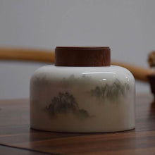 Load image into Gallery viewer, Landscape Motif Blanc de Chine Porcelain Tea Caddy (Wooden Lid), 350ml