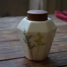 Load image into Gallery viewer, Bamboo Motif Hexagon Blanc de Chine Porcelain Tea Caddy (Wooden Lid), 450ml