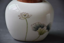 Load image into Gallery viewer, Lotus Motif Large Blanc de Chine Porcelain Tea Caddy (Wooden Lid), 600ml
