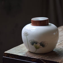 Load image into Gallery viewer, Lotus Motif Large Blanc de Chine Porcelain Tea Caddy (Wooden Lid), 600ml
