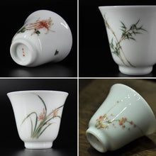 Load image into Gallery viewer, Youzhongcai Plum Blossoms, Orchids, Bamboo and Chrysanthemums Jingdezhen Porcelain Teacup set of 4