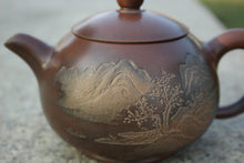 Load image into Gallery viewer, 250ml Nixing Teapot with Landscape Carving by Li Changquan and Calligraphy by Qiu Yi Feng
