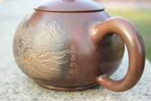 Load image into Gallery viewer, 250ml Nixing Teapot with Landscape Carving by Li Changquan and Calligraphy by Qiu Yi Feng