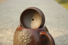 Load image into Gallery viewer, 210ml Longdan Nixing Teapot with Peony Carving by Li Changquan and Calligraphy by Qiu Yi Feng