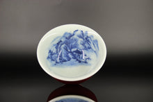 Load image into Gallery viewer, 125ml Jihong Glaze Qinghua Porcelain The World in a Cup, Yashou Teacup 青花霁红国画杯