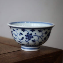 Load image into Gallery viewer, 110ml Flower Pattern Qinghua Jingdezhen Porcelain Wide Teacups