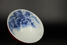 Load image into Gallery viewer, 100ml Jihong Glaze Qinghua Porcelain The World in a Cup, Chicken Heart Teacup 青花霁红国画杯