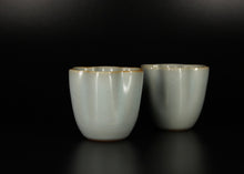 Load image into Gallery viewer, Pair of Matching 65ml Tall Six Lobed Ruyao Sky Blue Teacups, 天青汝窑茶杯