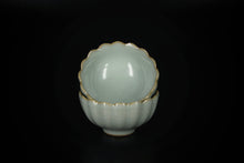 Load image into Gallery viewer, Pair of Matching 50ml Scalloped Ruyao Sky Blue Teacups, 天青汝窑茶杯