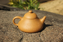 Load image into Gallery viewer, Huangjin Duan Hulupiao Yixing Teapot with Carvings of Chrysanthemums, 葫芦瓢黄金段壶, 茶已熟 菊正开 赏秋人 来不来, 125ml