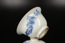 Load image into Gallery viewer, Qinghua Landscape on Moon White Ruyao Gaiwan 青花月白汝窑盖碗