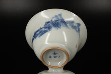 Load image into Gallery viewer, Qinghua Landscape on Moon White Ruyao Gaiwan 青花月白汝窑盖碗